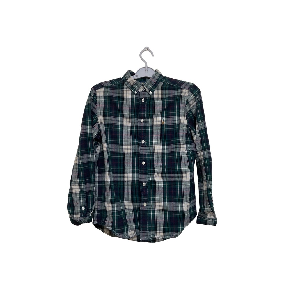 Polo Ralph Lauren Kids Plaid Button Down Shirt‎ Green Navy Cream Size L G 14 16